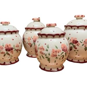 Laura Ashley Ceramic Canister Set - Cream and Red Floral